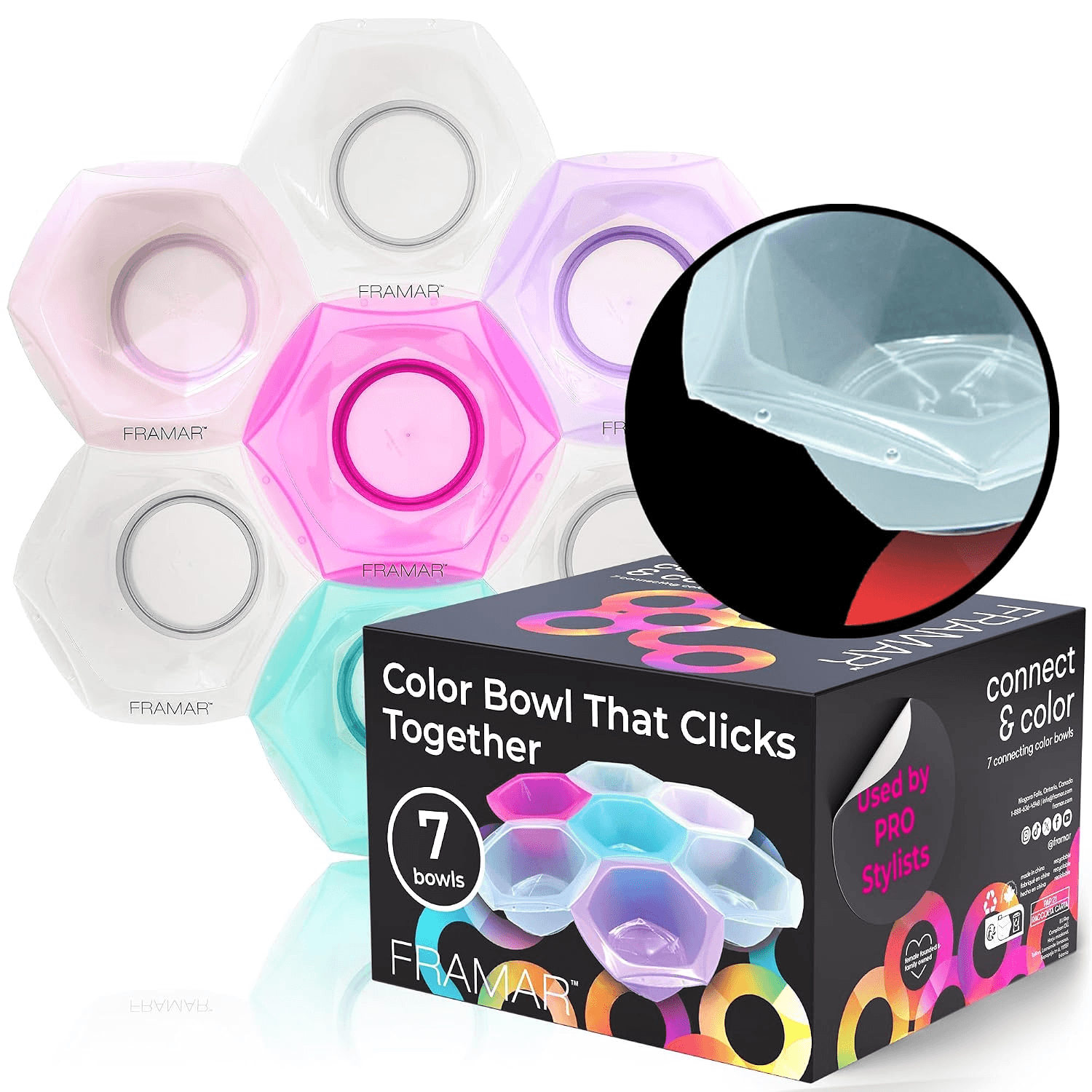 Framar Connecting Hair Dye Bowl Set, Hair Color Bowls for Hairstylist – 7Pc