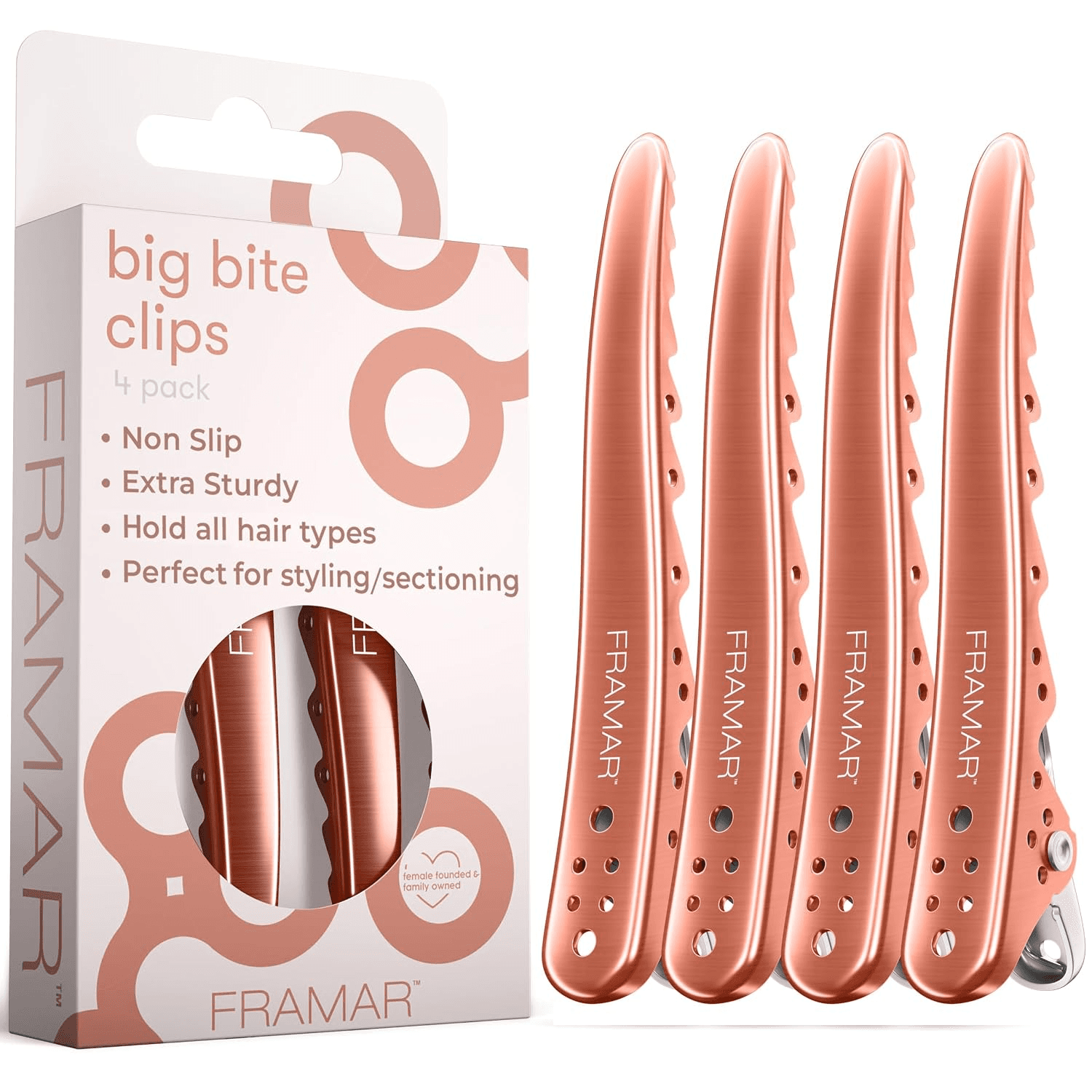 Framar Pink Hair Clips for Styling, Metal Clips for Hair – 4 Pack Rose Gold