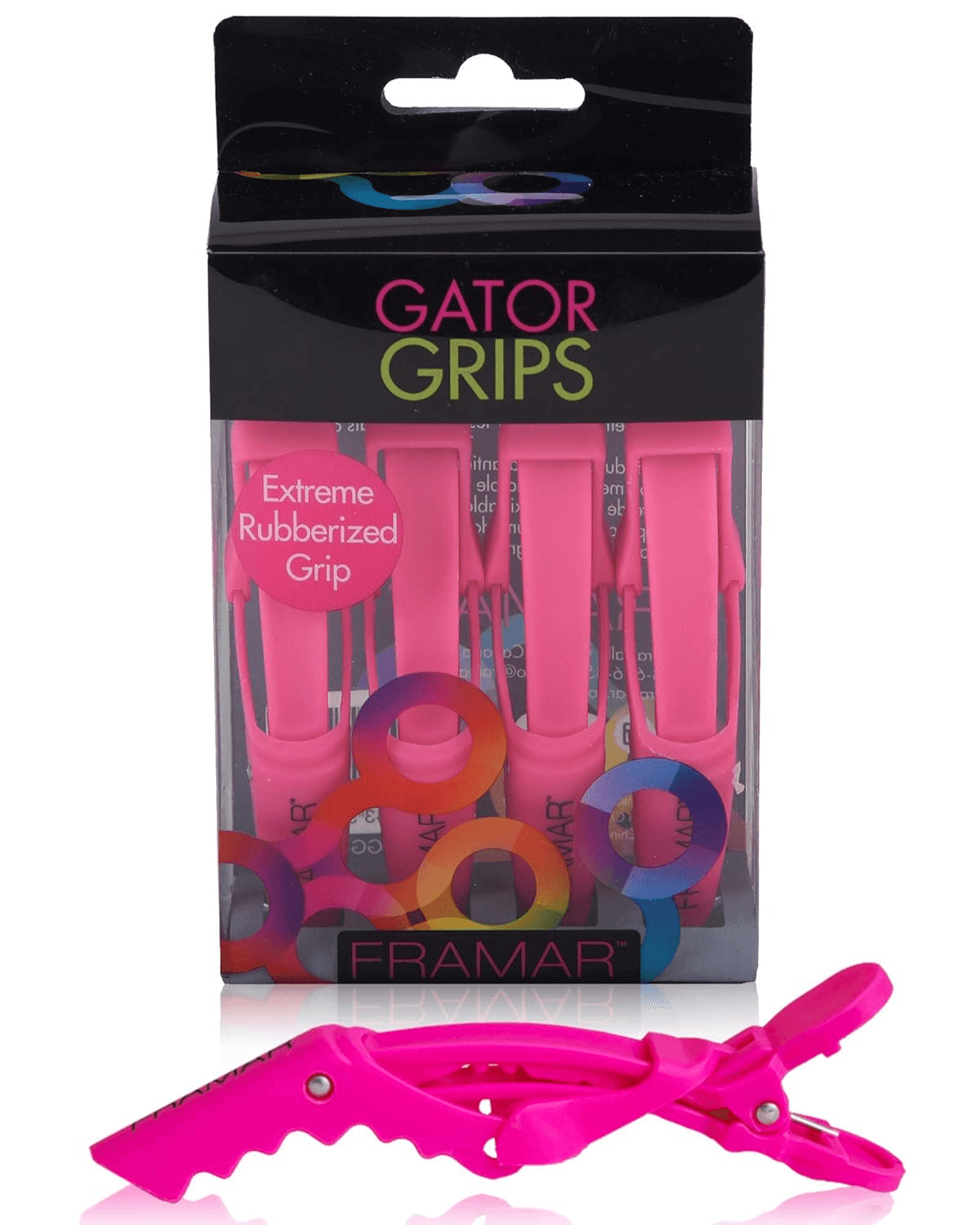 Framar Gator Grips Pink Styling Hair Clips, Rubberized – 4 Pack