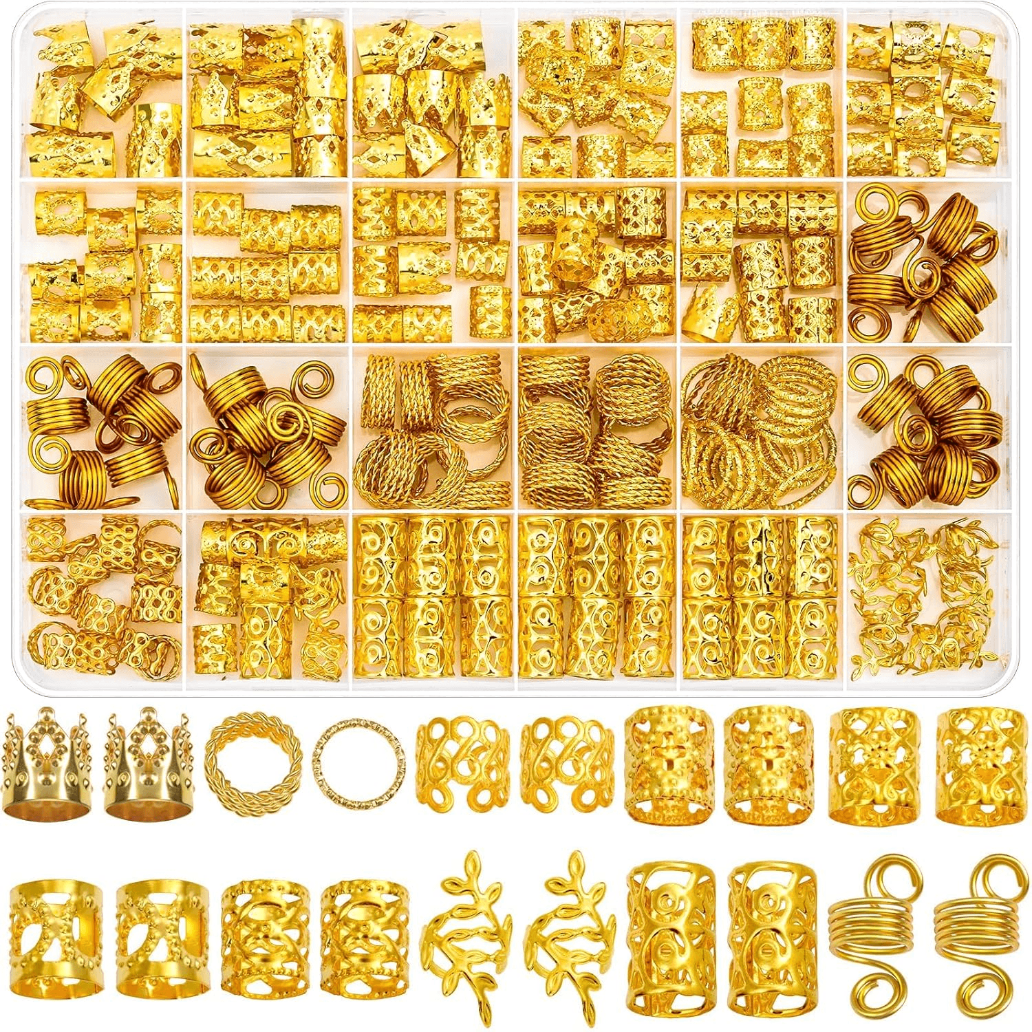 220 Pcs Gold Hair Jewelry for Braids, Loc Jewelry for Hair Dreadlock, Loc Charms for Women, Metal Gold Braid Rings Cuffs Clips for Dreadlock Accessories Clip Braids Extensions Decorations