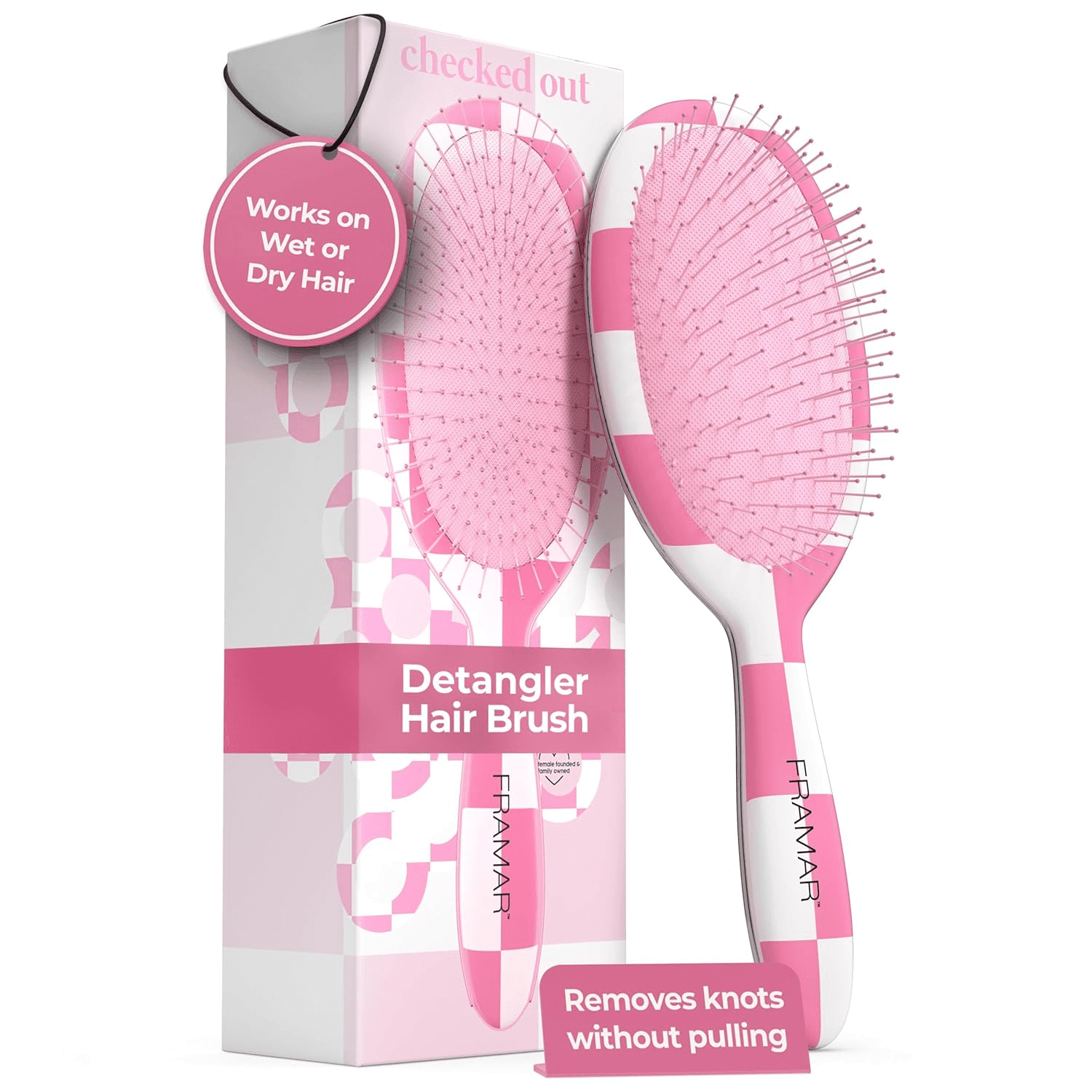 Checkered Hair Brush Detangler, Wet Hair Brushes for Women – Pink