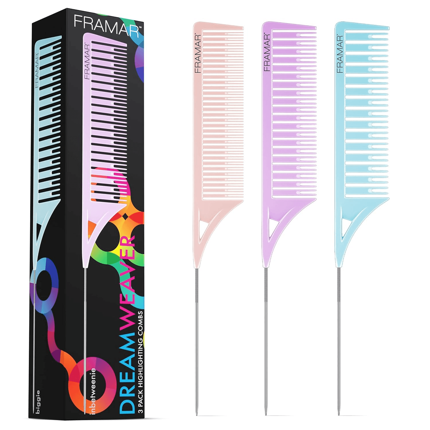 Framar Dreamweaver Highlight Comb Set, Hair Dye Comb – 3 Pack Pastel