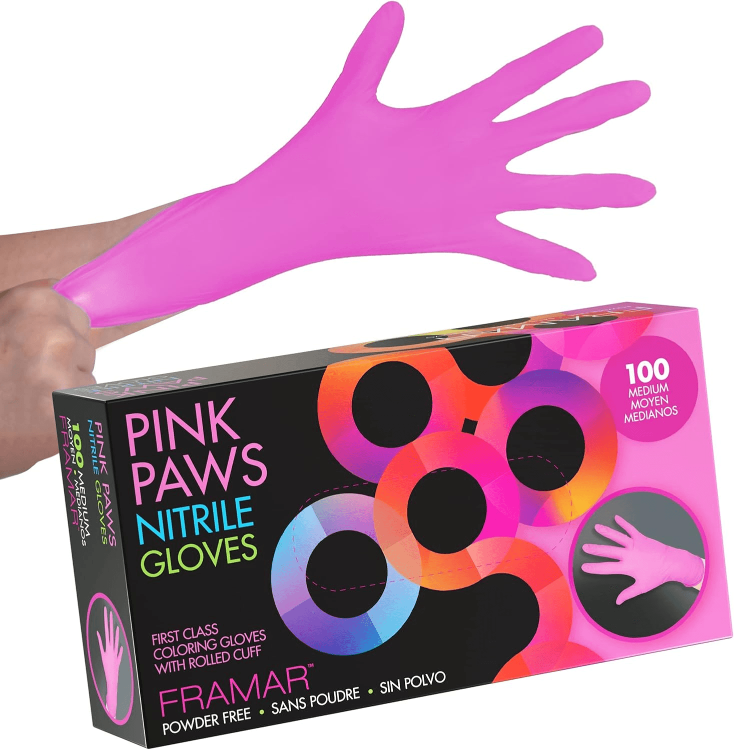 Framar Pink Gloves Disposable Latex Free, Pink Nitrile Gloves Medium, Salon