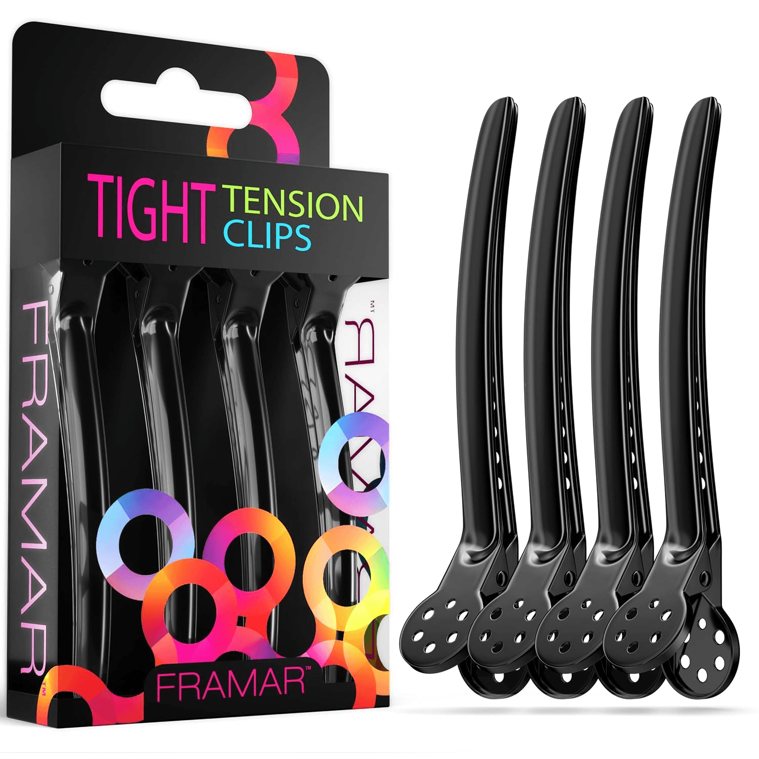 Framar Black Tight Tension Clips for Hair, Set of 4 Professional Hair Clips