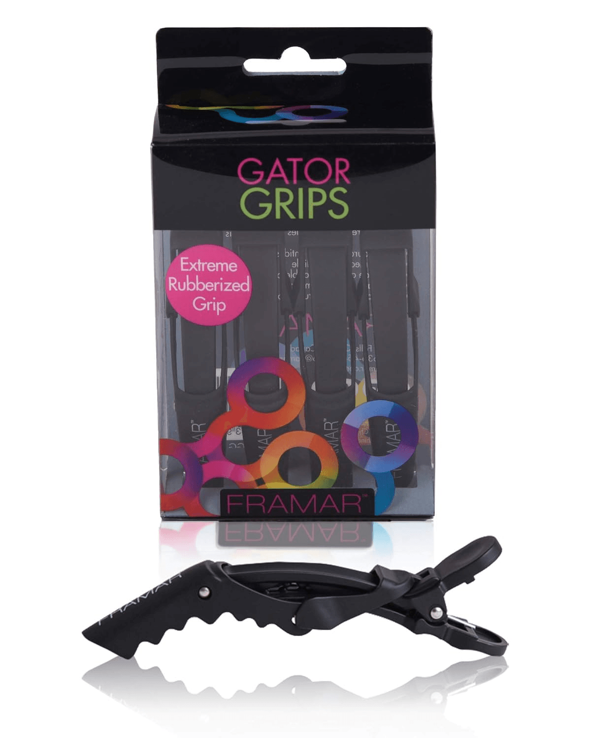 Framar Gator Grips Black Styling Hair Clips, Rubberized – 4 Pack