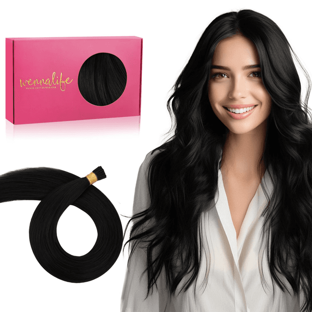 Wennallfe I Tip Hair Extensions Human Hair, 50G 50S 22 Inch Jet Black Remy Itip Human Hair Extensions Invisible Itips Straight I Tips Fusion Extensions Real Human Hair