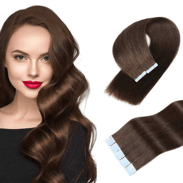 Tape in Hair Extensions Human Hair Double Weft Real Human Hair Extensions Seamless Straight Human Hair Extensions for Fashion Women(#2,12Inch)