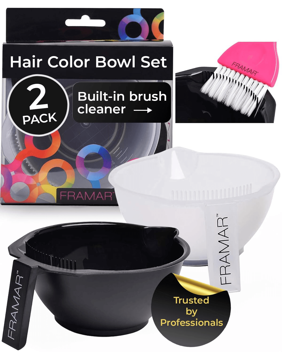 Framar Color Bowl with Cleaner Set, Color Bowls for Hairstylist – 2 Pack