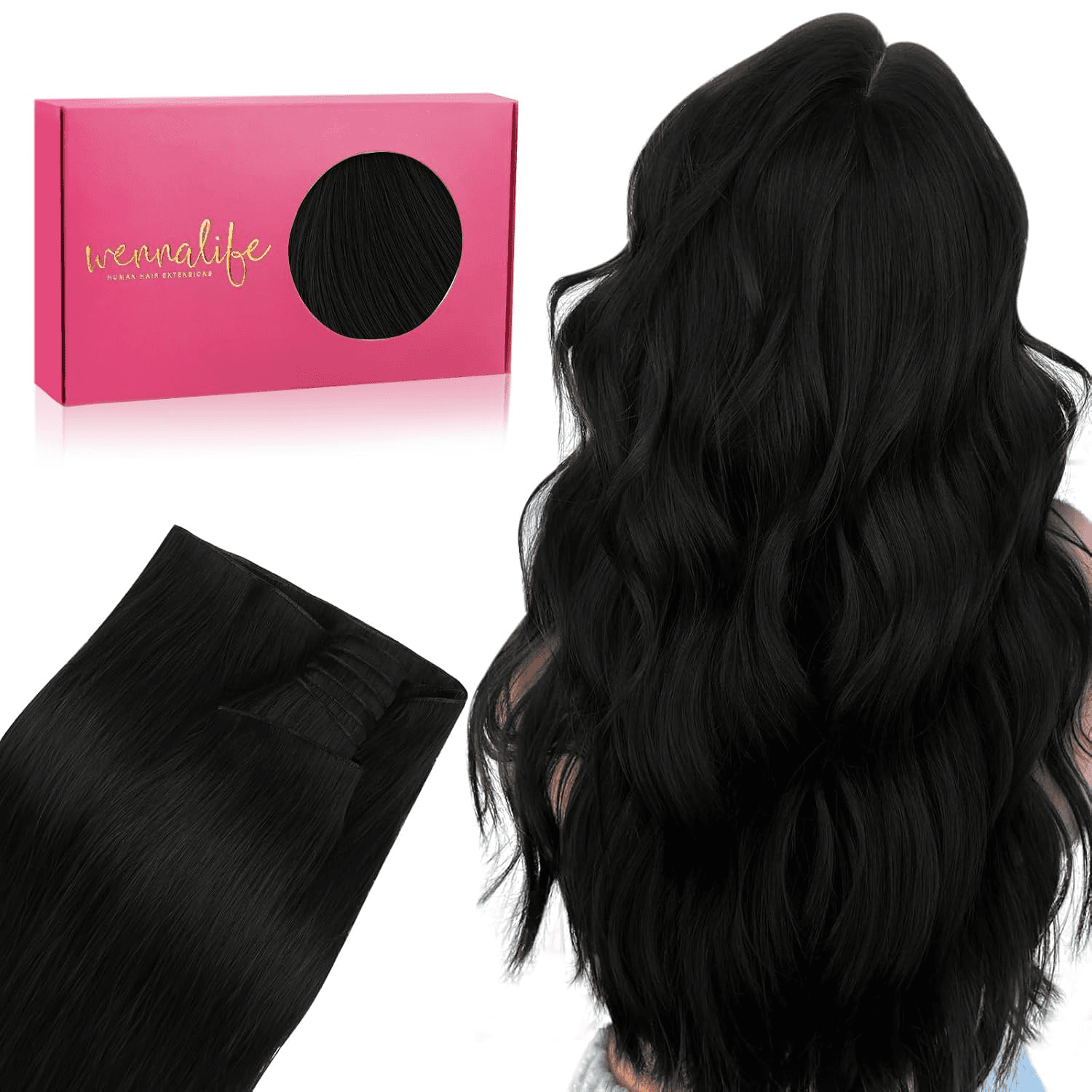 Wennallfe Sew in Human Hair Genius Weft Extensions Remy Invisible PU Weft