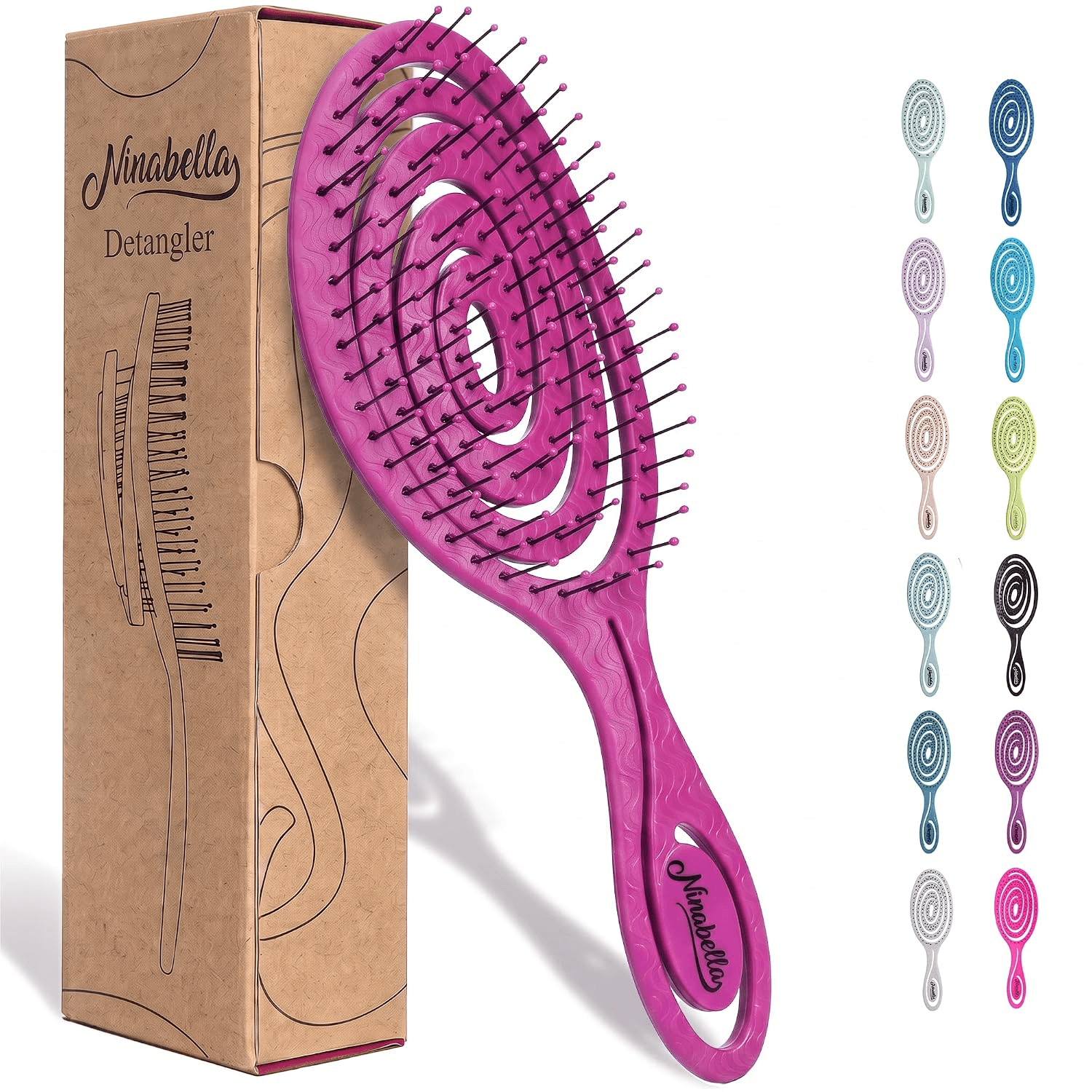 Detangler Brush – No Tangle Hair Brush for Women, Fine, Thick and Long Hair – Hairbrush for Wet and Dry Hair, Gentle on the Scalp – Magenta