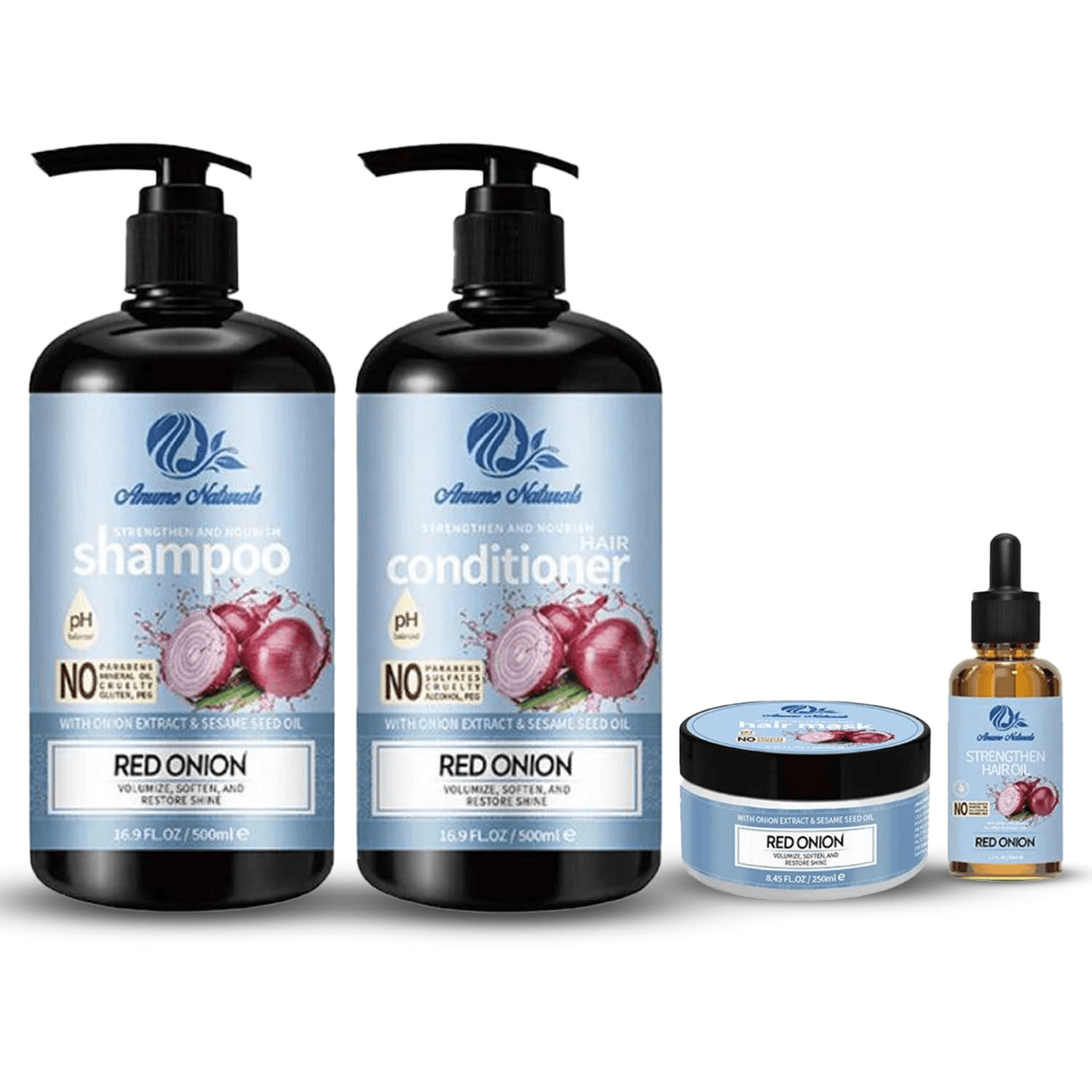 Red Onion Hair Care Kit – Shampoo, Conditioner, Hair Mask & Hair Oil | Onion Shampoo for Hair Growth, anti Hair Fall & Dry Hair Treatment | 4-Piece Hair Growth & Hair Moisturizer Set