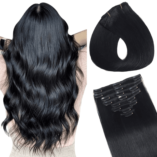 Clip in Hair Extensions Real Human Hair, Human Hair Extensions Clip Ins Tangle Free, No Shedding, Human Hair Clip in Extensions, Seamless Invisible, Volume, Double Weft, 8PCS, 80G, Straight