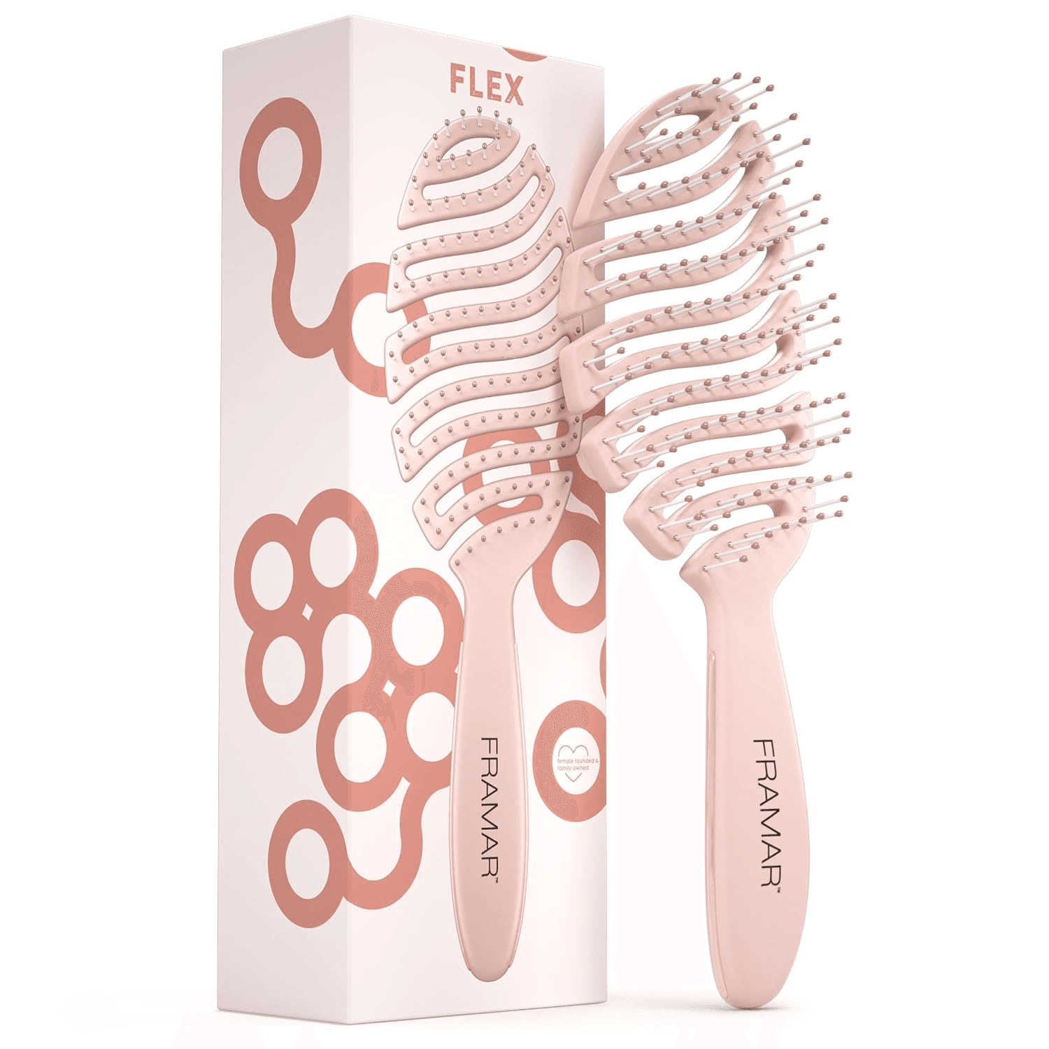 Framar Vented Pink Hair Brush for Women, Flex Brush with Bendable Frame