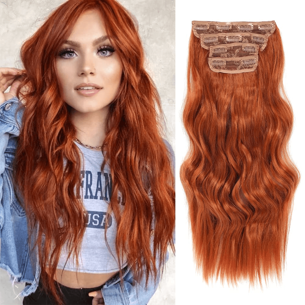 Clip in Hair Extensions Clip Ins 20Inch Hair Extension Clips Copper Red Hair Extensions Synthetic Thick Hair Piece for Women(Copper Red)