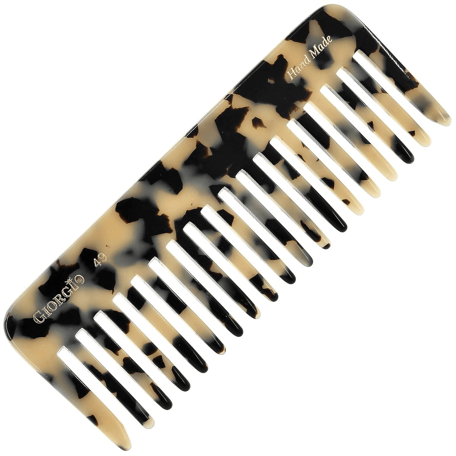 G49 White Tokio, Large Wide Tooth Detangling Comb for Thick Curly Wavy Hair. Wet & Dry Hair Detangler – Handmade of Quality Cellulose, Saw-Cut, Hand Polished