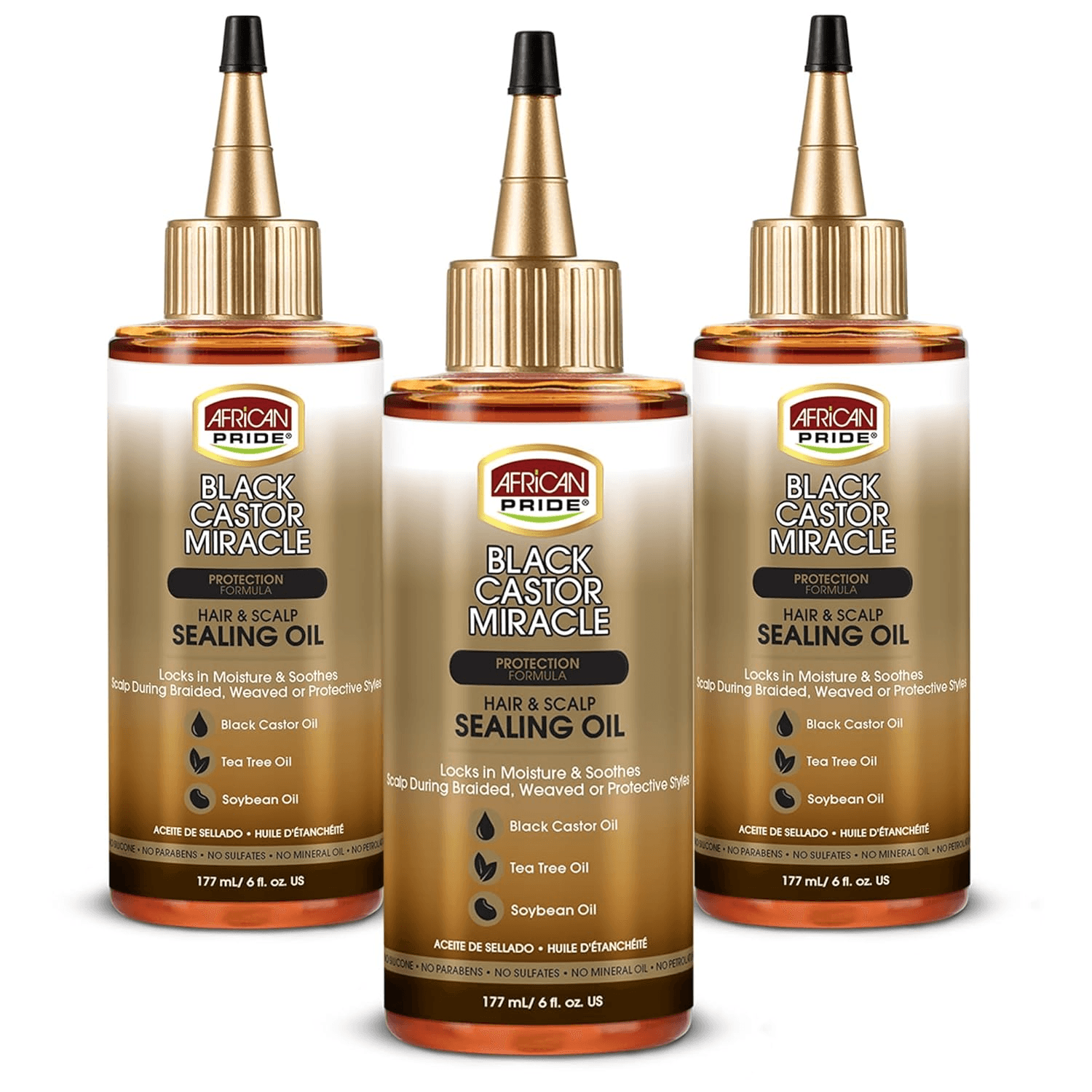 Black Castor Miracle Hair &amp; Scalp Sealing Oil – Hair Oil with Black Castor, Tea Tree &amp; Soybean Oil for Moisture Lock, Scalp Relief &amp; Growth Support | 6Oz (Pack of 3)