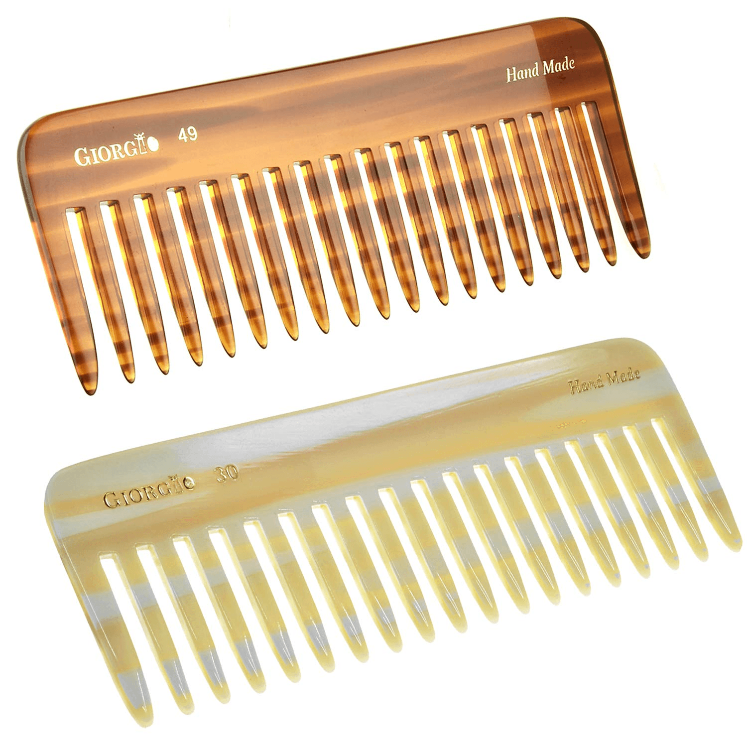 G49 & G30 Large 5.75 Inch Detangling Comb, Wide Teeth for Thick Curly Wavy Hair. Long Hair Detangler Comb for Wet and Dry. Handmade, Saw-Cut, Hand Polished, 2 Pack Ivory/Tortoiseshell