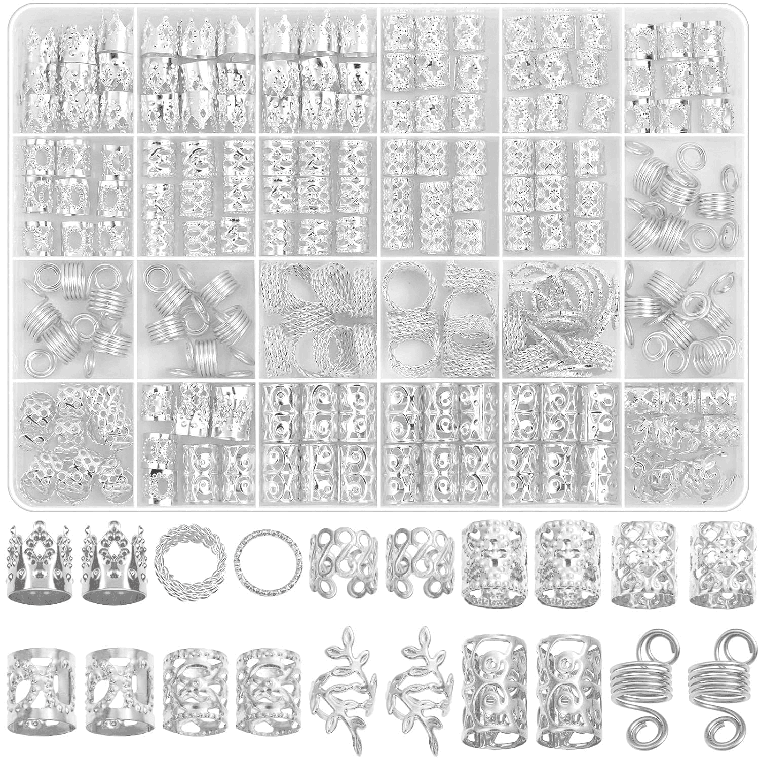 220 Pcs Silver Hair Jewelry for Braids, Loc Jewelry for Hairs Dreadlock, Hairs Charms for Women, Metal Braid Rings Cuffs Clips for Dreadlock Accessories Hair Braids Accessories Decorations