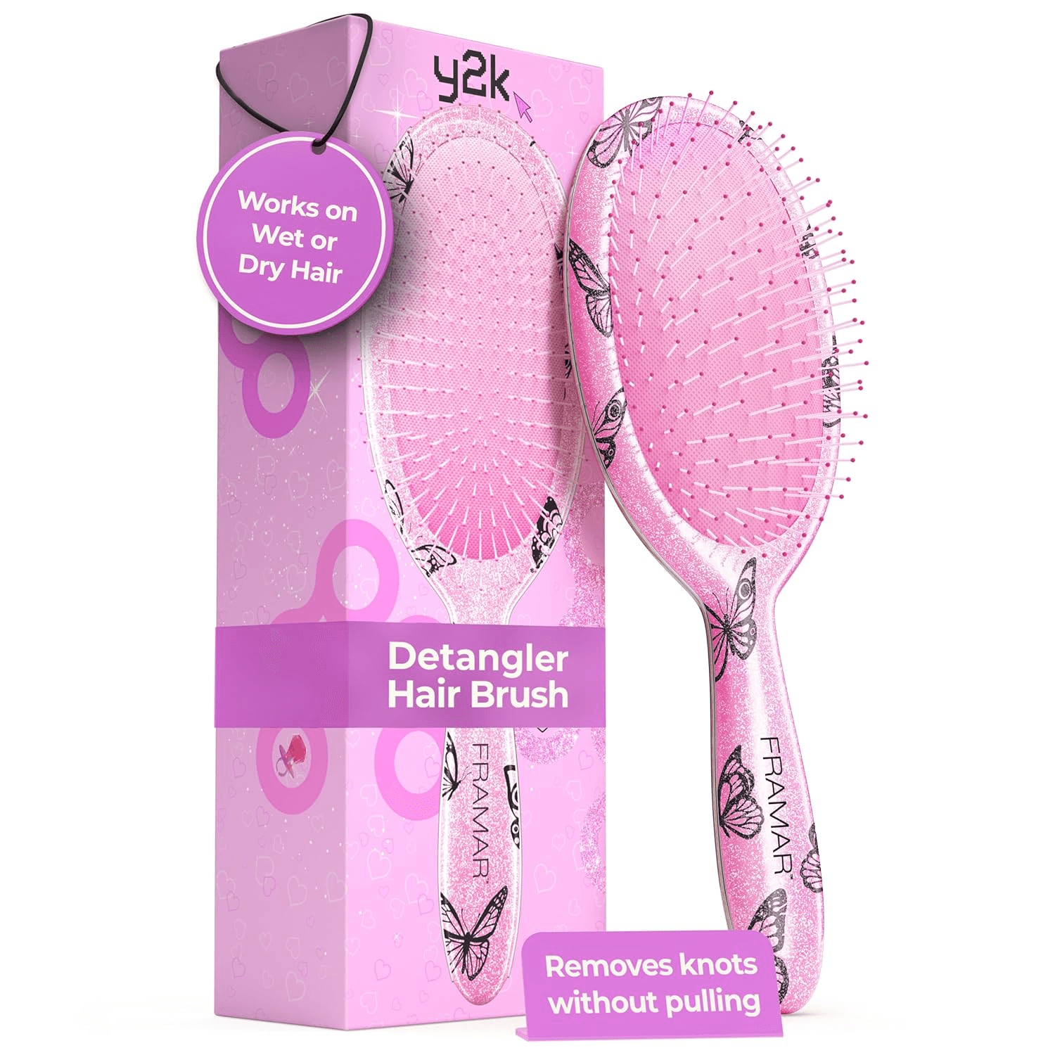 Framar Y2K Print Hair Brush Detangler, Wet Hair Brushes for Women