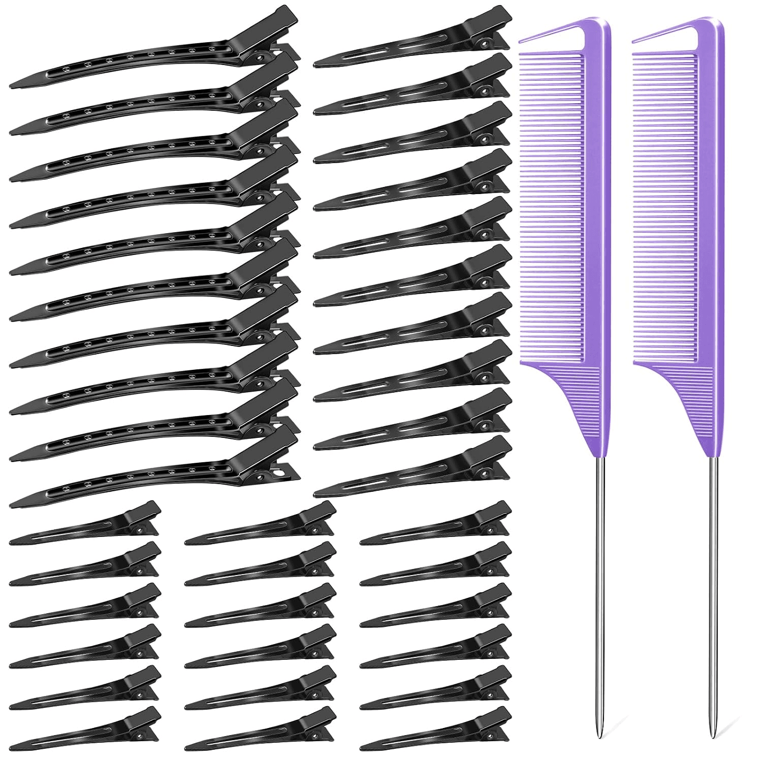 70Pcs Hair Clips Black with 2 Rat Tail Combs & Case for Styling