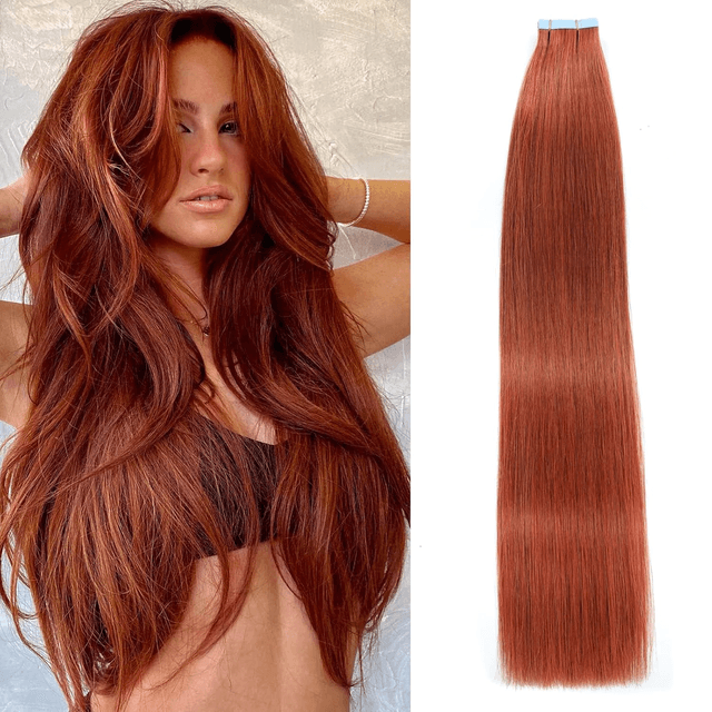 Tape in Hair Extensions Human Hair Double Weft Real Human Hair Extensions Seamless Straight Human Hair Extensions for Fashion Women(#350,14Inch)