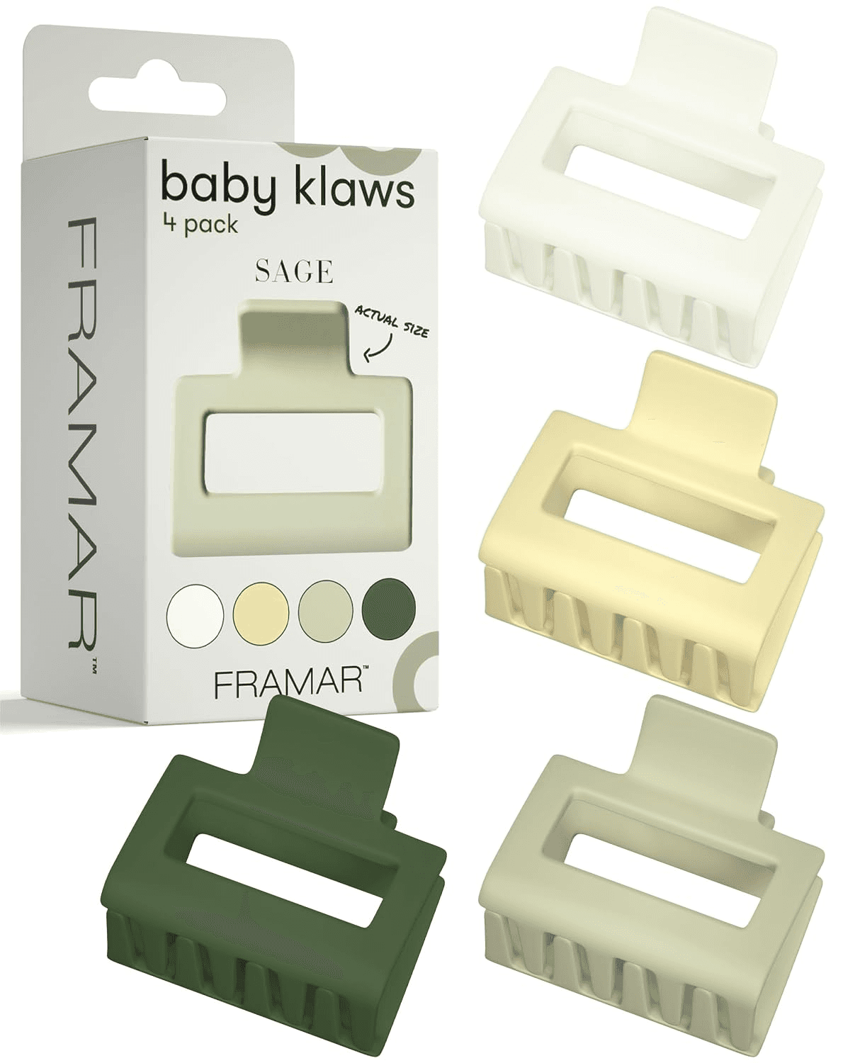 Framar Medium Claw Clip, Hair Claw for Women, Green Hair Clip 4 Pack