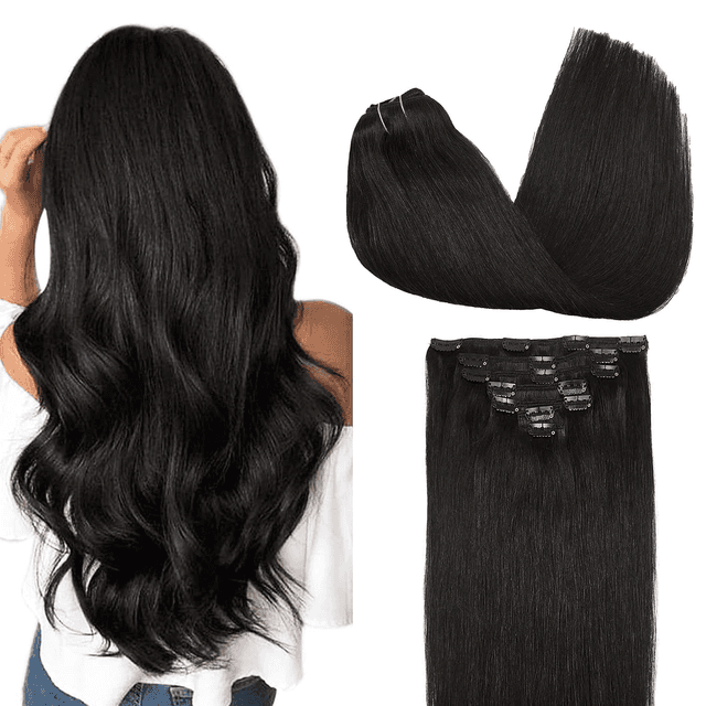 Clip in Hair Extensions Real Human Hair, Remy Human Hair Extensions Clip Ins for Women, Natural Human Hair, 20Inch 120G 7Pcs, 1B Natural Black