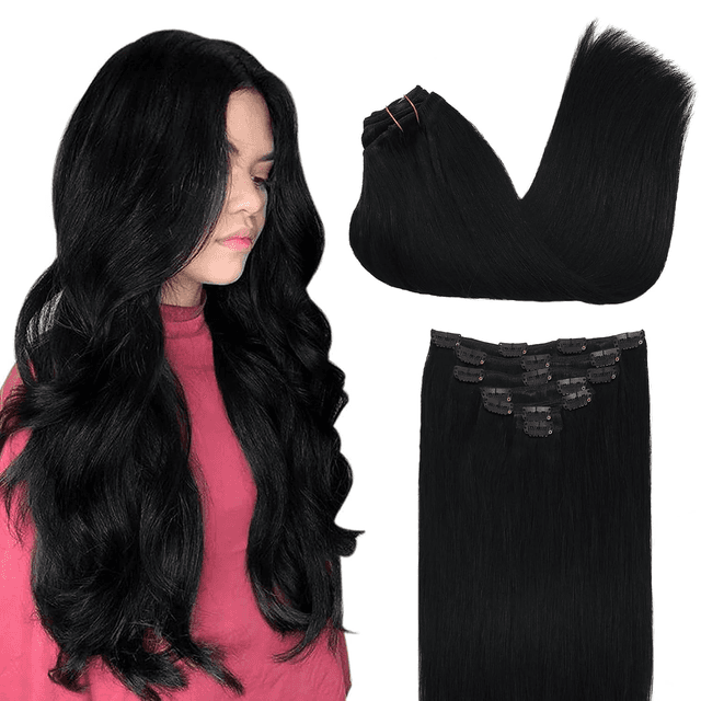 Clip in Hair Extensions Real Human Hair, Remy Human Hair Extensions Clip Ins for Women, Natural Human Hair, 12Inch 85G 7Pcs, 1 Jet Black