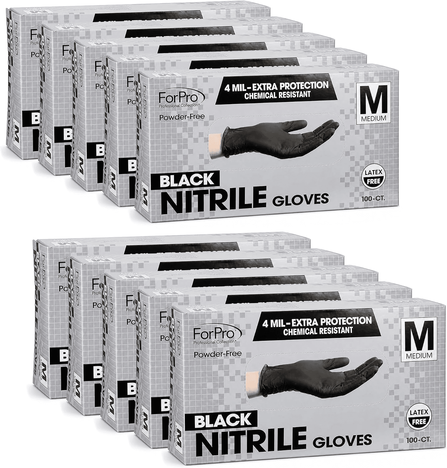 ForPro Disposable Nitrile Gloves, Chemical Resistant, Powder-Free, Latex-Free, Non-Sterile, Food Safe, 4 Mil