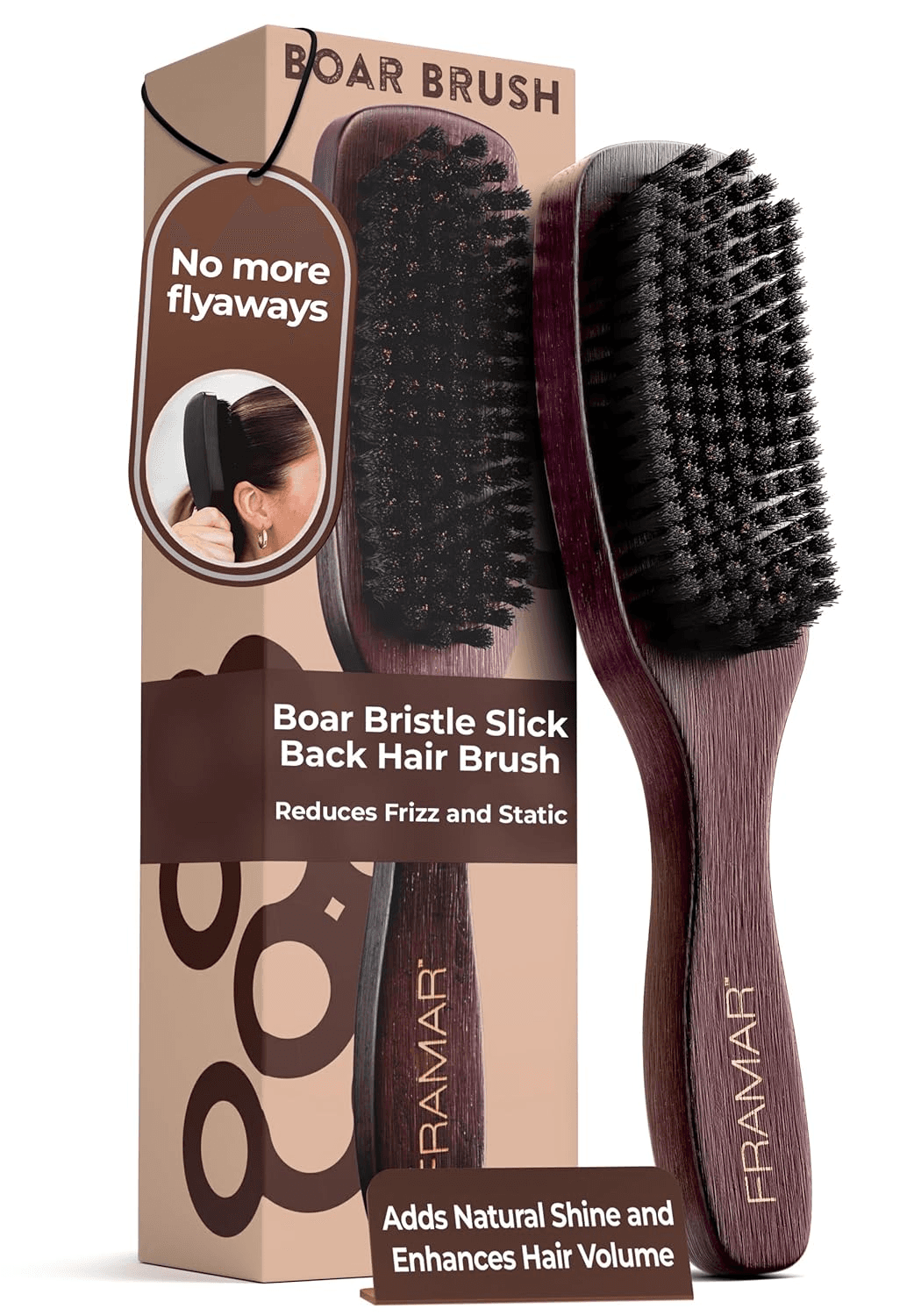 Slick Back Hair Brush Boar Bristles, Slick Back Brush – Brown Velvet