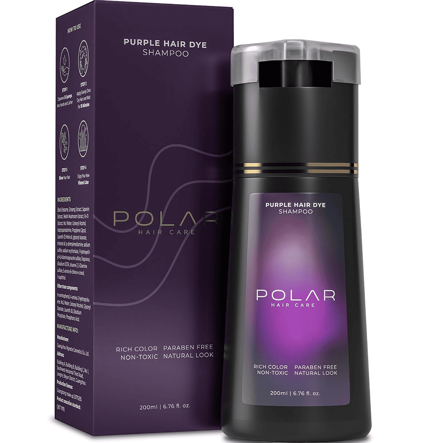 Polar Hair Dye Shampoo for Gray Hair, Purple Color for Women & Men