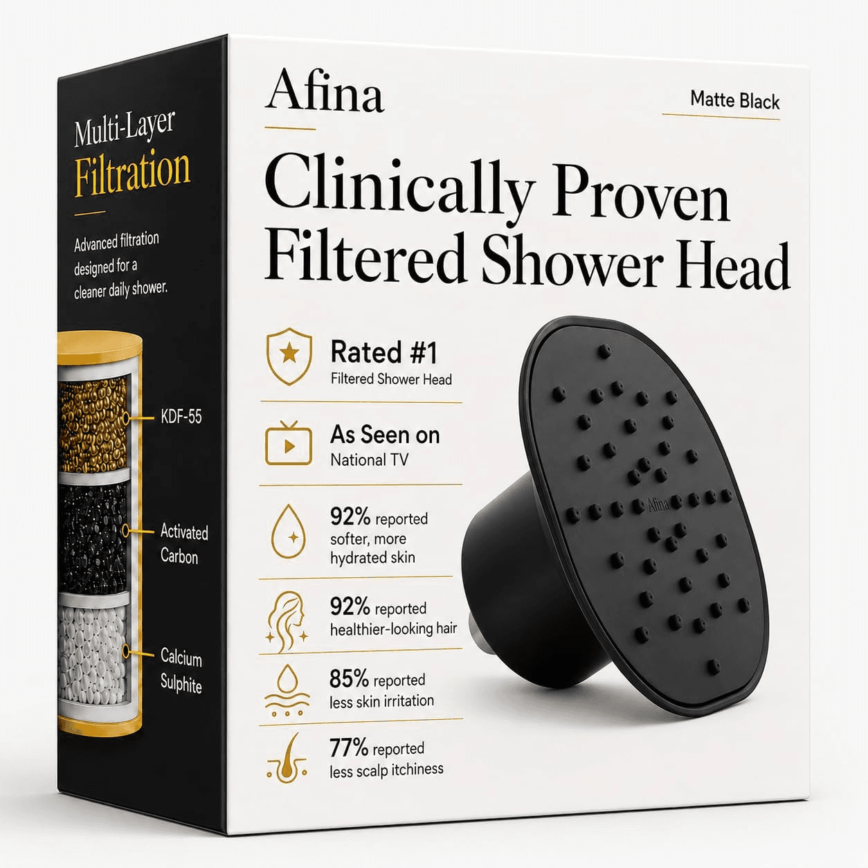 Filtered Shower Head, High Pressure Rainfall (Matte Black)