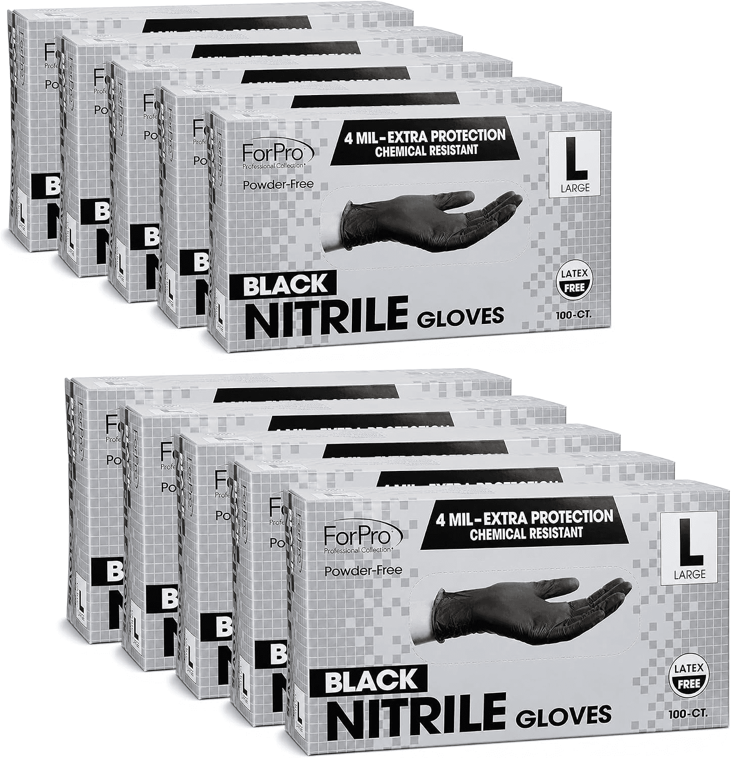 ForPro Disposable Nitrile Gloves, Chemical Resistant, Powder-Free, Latex-Free, Non-Sterile, Food Safe, 4 Mil