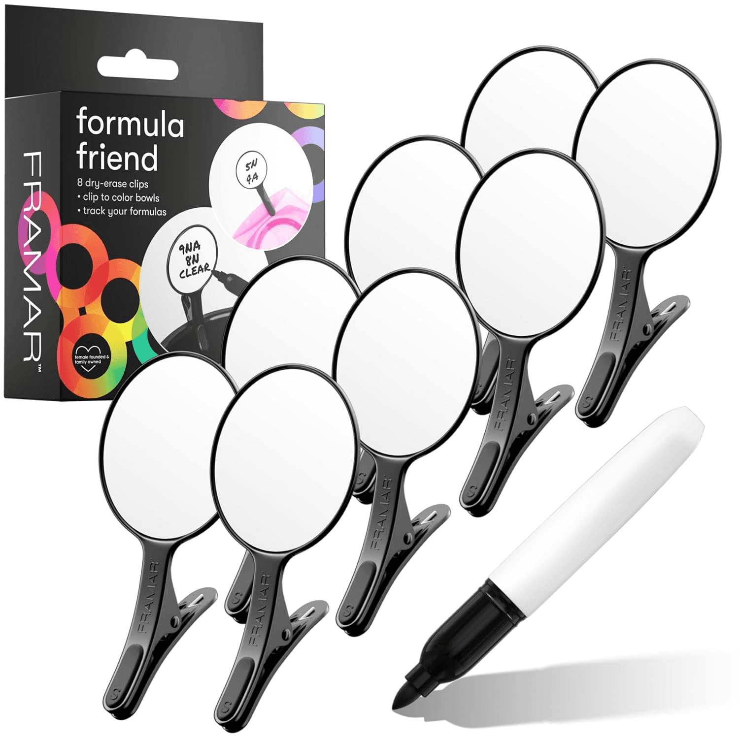 Framar Formula Friend Clips 8 Pack, Dry Erase Labels for Hair Color Bowl