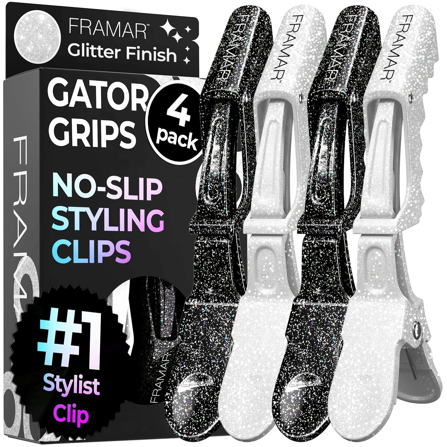 Framar Glitter Hair Clip Set, Alligator Clips for Hair Styling – 4 Pack