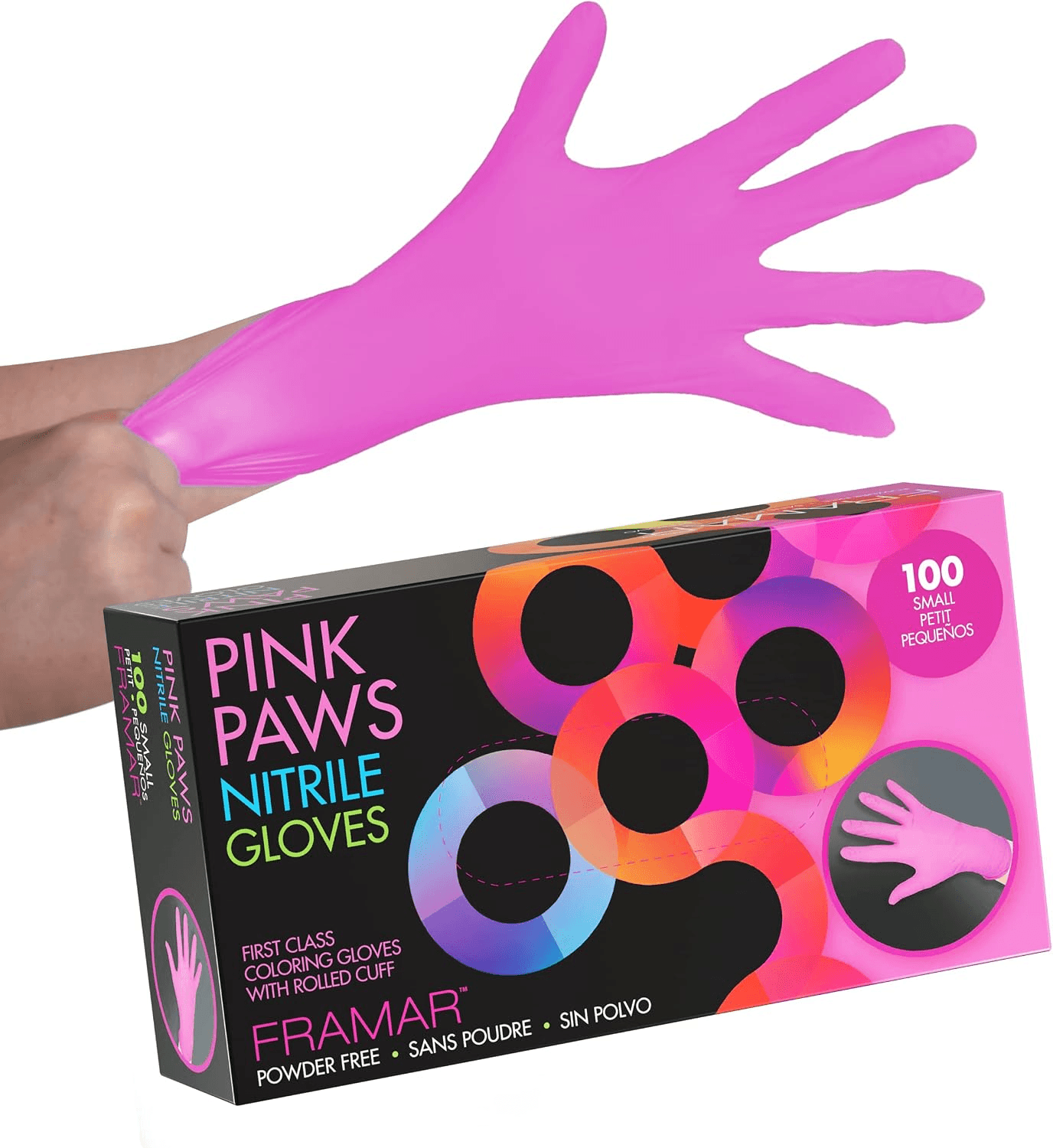Framar Pink Gloves Disposable Latex Free, Pink Nitrile Gloves Small, Salon