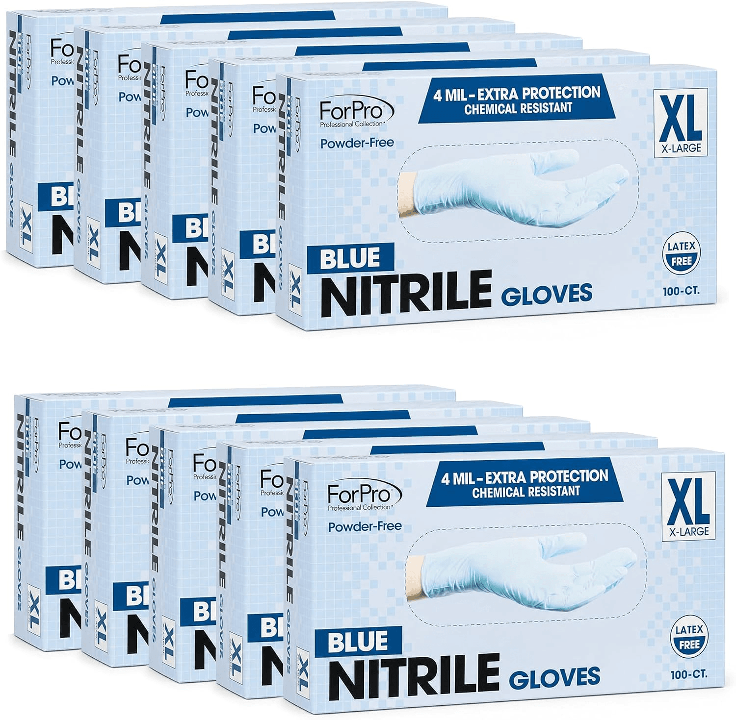 ForPro Disposable Nitrile Gloves, Chemical Resistant, Powder-Free, Latex-Free, Non-Sterile, Food Safe, 4 Mil