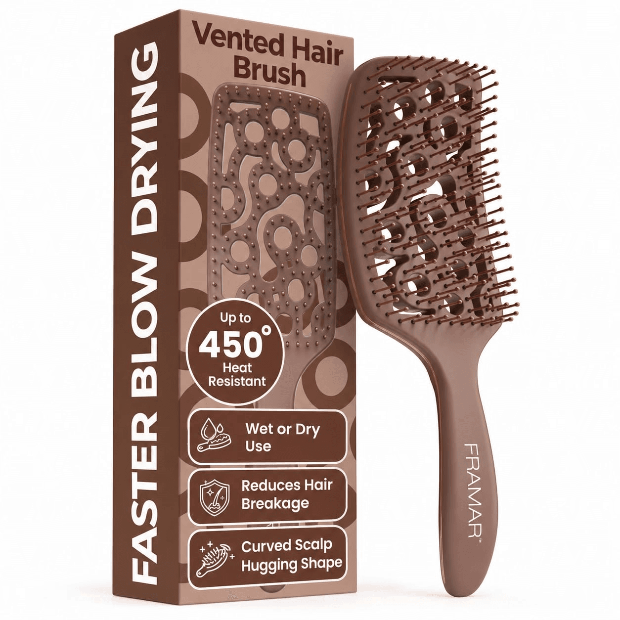 Framar Professional Vented Hair Brush, Curved Hair Brush for Blow Drying