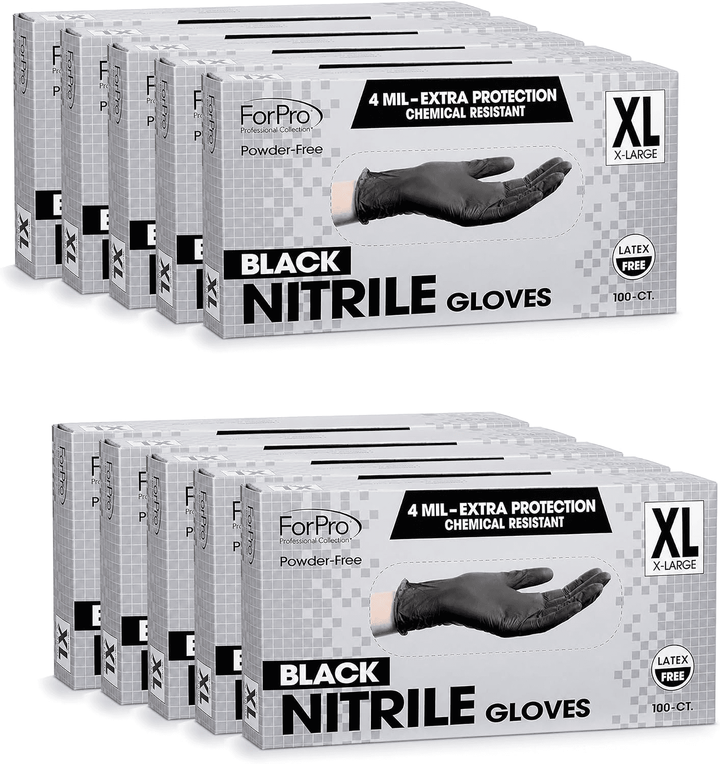 ForPro Disposable Nitrile Gloves, Chemical Resistant, Powder-Free, Latex-Free, Non-Sterile, Food Safe, 4 Mil