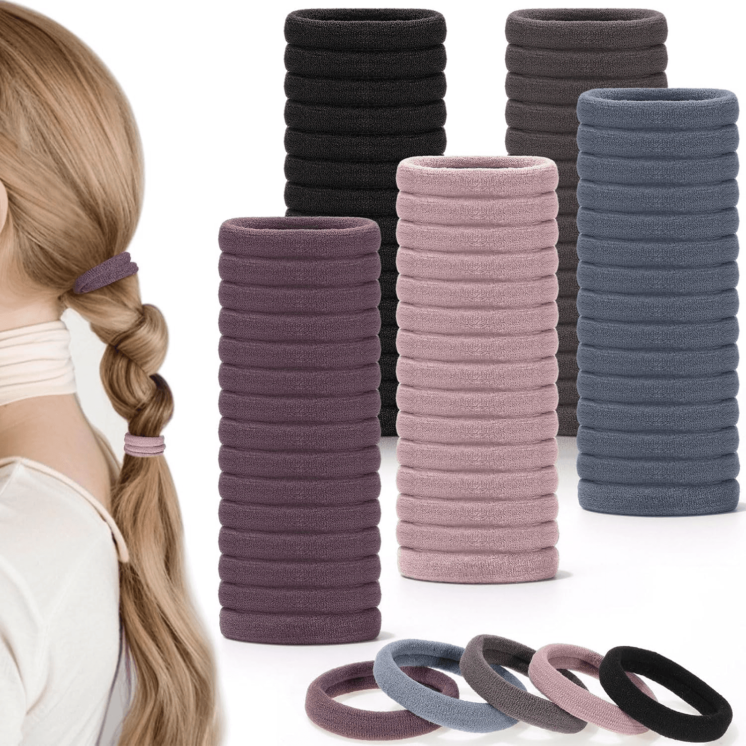 100Pcs Nylon Hair Ties for Thick Hair, Seamless Ponytail Holders
